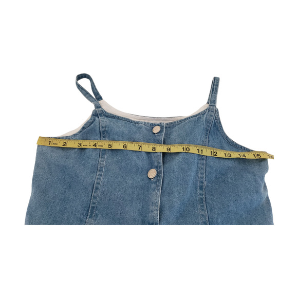 Vintage Skort Romper Girls XL Blue Denim Yellow Floral Spaghetti Strap One Piece - Picture 4 of 15